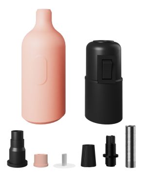 Alternative view of Silikónová objímka E27 s vypínačom a so skrytou káblovou svorkou v lososovej farbe