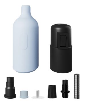 Alternative view of Silikónová objímka E27 s vypínačom a so skrytou káblovou svorkou v modrej farbe