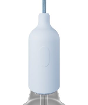 Silikónová objímka E27 s vypínačom a so skrytou káblovou svorkou v modrej farbe