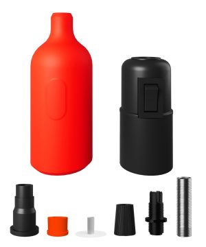 Alternative view of Silikónová objímka E27 s vypínačom a so skrytou káblovou svorkou v oranžovej farbe