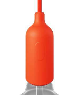 Silikónová objímka E27 s vypínačom a so skrytou káblovou svorkou v oranžovej farbe