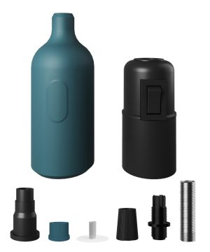 Alternative view of Silikónová objímka E27 s vypínačom a so skrytou káblovou svorkou v petrolejovej farbe