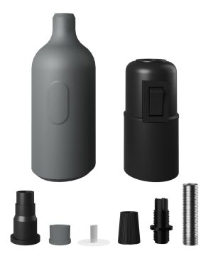 Alternative view of Silikónová objímka E27 s vypínačom a so skrytou káblovou svorkou v šedej farbe