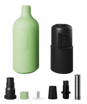 Alternative view of Silikónová objímka E27 s vypínačom a so skrytou káblovou svorkou v zelenej farbe