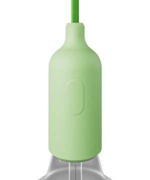 Silikónová objímka E27 s vypínačom a so skrytou káblovou svorkou v zelenej farbe