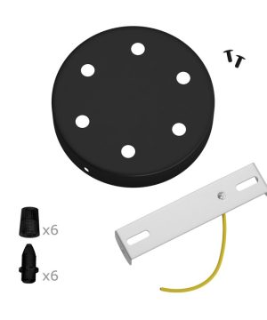 Stropná rozeta pre 6 svietidiel, 12cm, kov, čierna matná farba – Obrázok 3