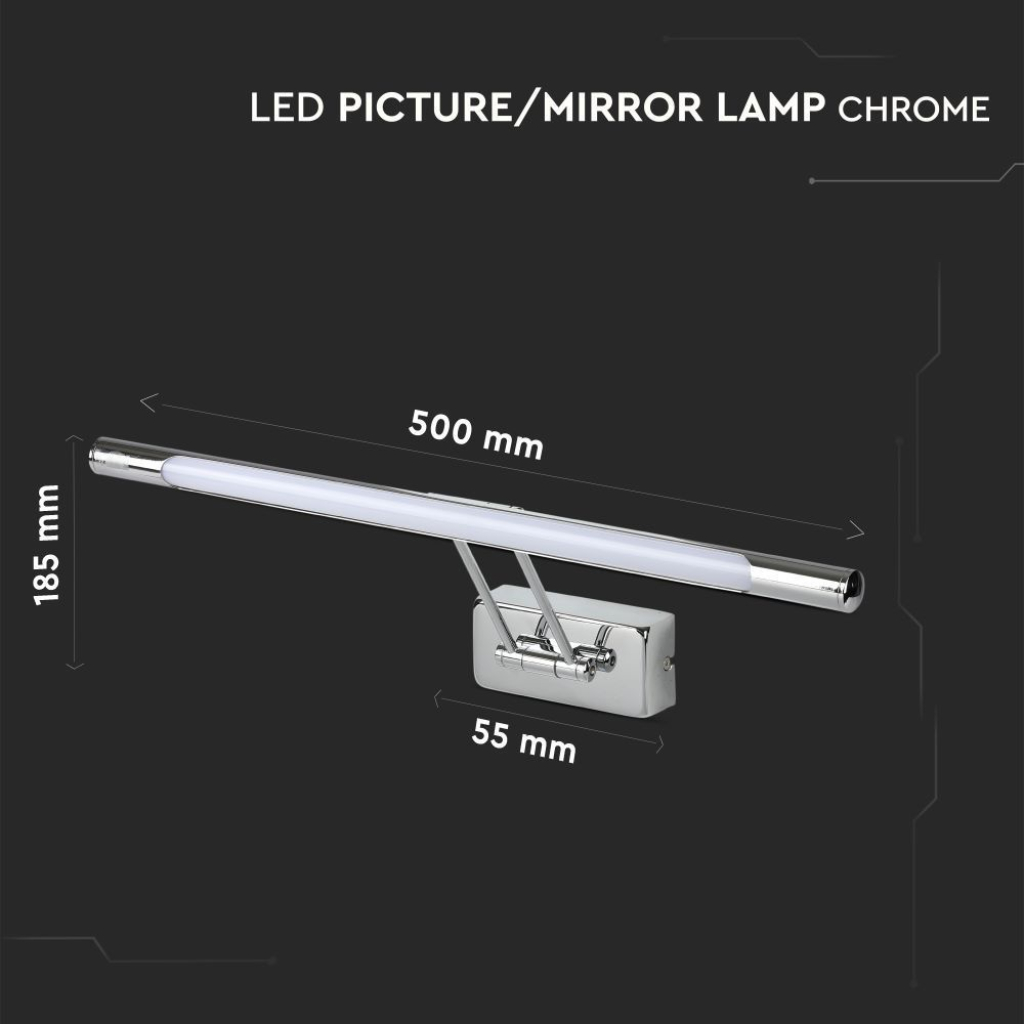LED 8W svietidlo nástenné v chrómovej farbe, 600lm, Teplá biela – Obrázok 4