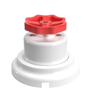 Vypínač/prepínač pre povrchovú montáž z bieleho porcelánu s červeným gombíkom + podstavec z bieleho porcelánu