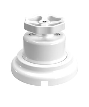 Vypínač/prepínač pre povrchovú montáž z bieleho porcelánu s bielym gombíkom + podstavec z bieleho porcelánu