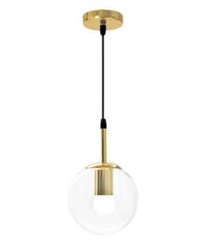 Závesné luxusné svietidlo so skleneným transparentným tienidlom v zlatej farbe