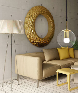 Alternative view of Závesné luxusné svietidlo so skleneným transparentným tienidlom v zlatej farbe