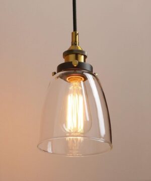 Alternative view of Sklenené závesné svietidlo v industriálnom štýle, číre sklo