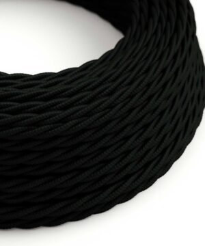 Textilný kábel skrútený v čiernej farbe, umelý hodváb, 2 x 0.75mm, 1 meter