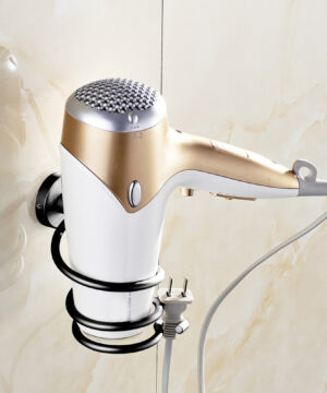 Moderný hliníkový stojan na fén v čiernej farbe – 2.AKOSŤ – Kozmetická vada