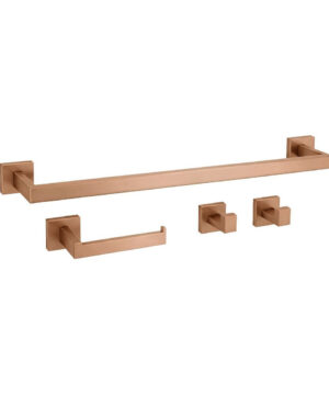 Hranatý set doplnkov do kúpeľne, 4 kusy v brúsenej medenej farbe