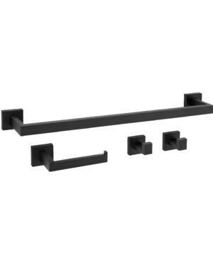 Hranatý set doplnkov do kúpeľne, 4 kusy v matnej čiernej farbe