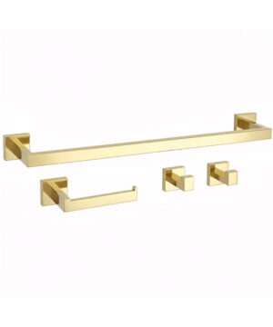 Hranatý set doplnkov do kúpeľne, 4 kusy v zlatej farbe